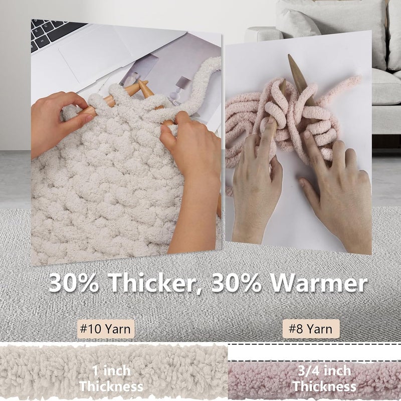 Cozyful Chunky Yarn for Hand Knitting - #10 Chunky Chenille Yarn, Jumbo Big Thick Chunky Yarns for Crocheting, Super Bulky Chunky Knit Blanket Yarns, 8 Skein (25 yds 8 oz Each Skein), Beige White - Image 3